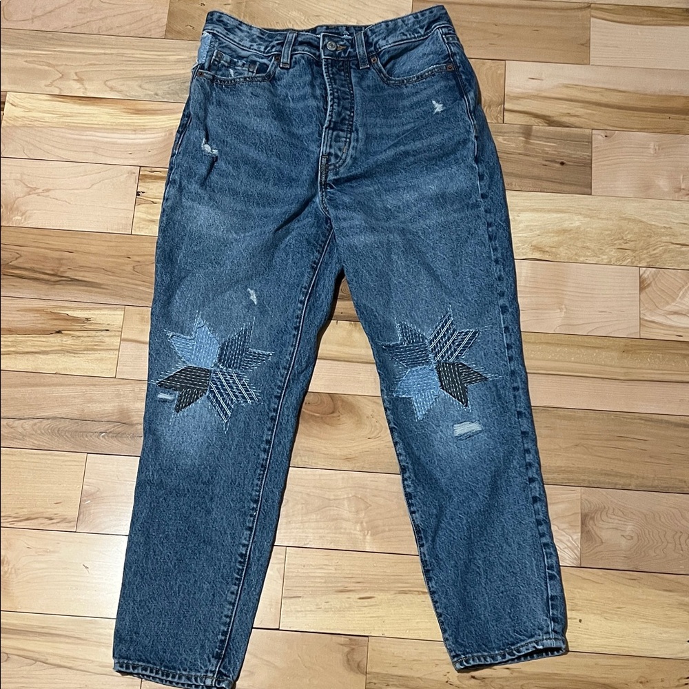 Old Navy Women's High Rise Blue Jeans with Quilted Visible Mending Design